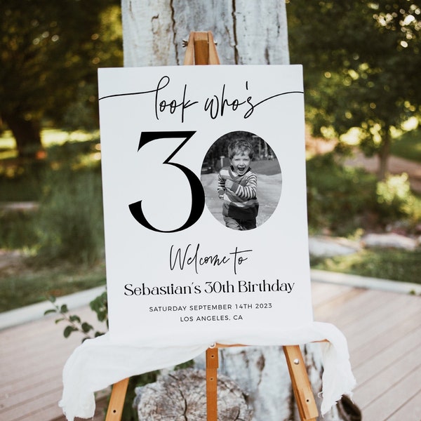 Male 30th Birthday Welcome Sign, Photo Birthday Welcome Template, Look Who's 30, Editable Welcome Poster, Male Birthday Welcome Sign