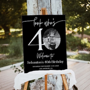 Male 40th Birthday Welcome Sign, Black Birthday Welcome Template, Look Who's 40, Editable Welcome Poster, Photo Birthday Welcome Sign