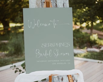 Sage Bridal Shower Welcome Sign, Modern Bridal Welcome Template, Editable Template, Minimal Welcome Poster, Boho Bridal Shower Sign