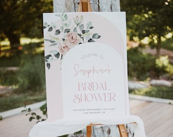 Dusty Pink Bridal Shower Welcome Sign, Modern Arch Welcome Sign, Editable Template, Floral Bridal Shower, Pink Welcome Sign Printable