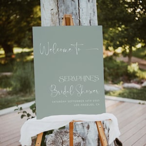 Salbei Brautparty Willkommensschild, moderne Braut Willkommensvorlage, bearbeitbare Vorlage, minimales Willkommensplakat, Boho Brautpartyschild