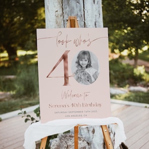 Feminine 40th Birthday Welcome Sign, Photo Birthday Welcome Template, Look Who's 40, Editable Welcome Poster, Pink Birthday Welcome Sign