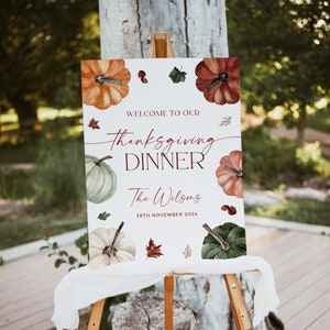 Pumpkin Welcome Sign Template, Editable Thanksgiving Sign, Friendsgiving Sign, Fall Holiday Party Welcome Sign, Thanksgiving Dinner Party