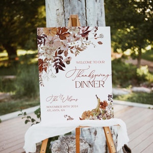 Thanksgiving Welcome Sign Template, Editable Thanksgiving Sign, Friendsgiving Sign, Holiday Party Welcome Sign, Fall Leaves Welcome Sign