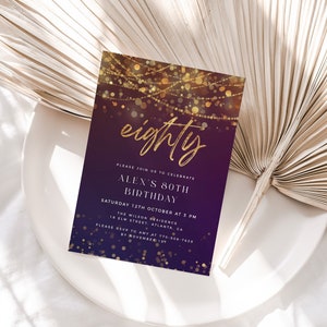 Lights 80th Birthday Invitation Template, String Lights 80th Birthday Invite, Editable Template, Any Age Birthday Invite, 80th Invitation