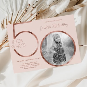 Female 50th Birthday Invitation Template, Look Who&#39;s 50, Photo 50th Birthday, Editable Template, Any Age, Pink 50th Birthday, Rose Gold