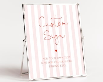 Pink Stripes Custom Sign, Editable Template, Blush Pink Bridal Shower Custom Sign Printable, Cards and Gifts, Guestbook Sign, Pink and Red