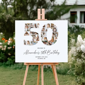 Collage photo 50e anniversaire, plaque de bienvenue 50e anniversaire, collage chiffre 50, 50e anniversaire, tableau 50e anniversaire, modèle de toile