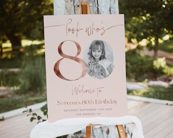 Feminine 80th Birthday Welcome Sign, Photo Birthday Welcome Template, Look Who&#39;s 80, Editable Welcome Poster, Pink Birthday Welcome Sign
