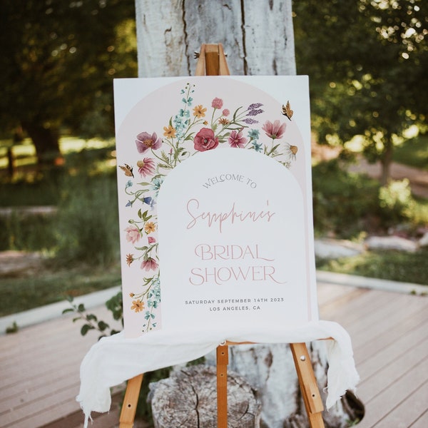 Wildflower Bridal Shower Welcome Sign, Garden Welcome Sign, Editable Template, Spring Bridal Shower, Floral Bridal Shower, Wildflowers Sign