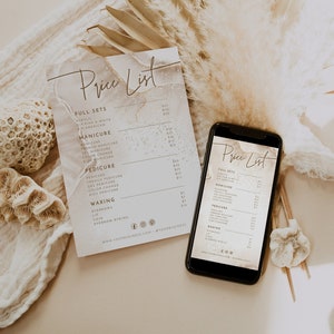 Modern Price List Template, Editable Price Sheet, Small Business Price List, Salon Price List, Beige and Gold Pricing List, Beauty Business