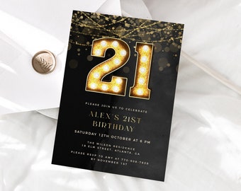 Lights 21st Birthday Invitation Template, Black 21st Birthday Invite, Editable Template, Male 21st Birthday, Legal Birthday Invitation