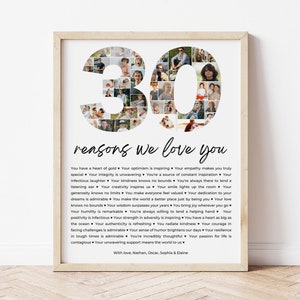 30 Reasons We Love You Printable, Number 30 Photo Collage, 30th Birthday Gift, 30th Anniversary, 30 Things We Love Poster, Editable Template