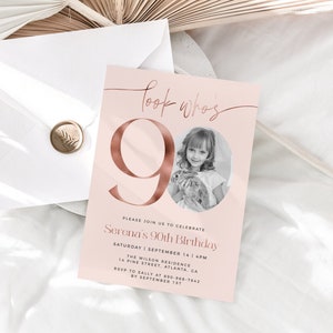 Feminine 90th Birthday Invitation Template, Look Who's 90, Photo 90th Birthday, Editable Template, Any Age, Pink 90th Birthday, Rose Gold