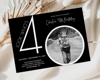 Male 40th Birthday Invitation Template, Look Who's 40, Photo 40th Birthday Invite, Editable Template, Any Age, Black 40th Birthday Invite