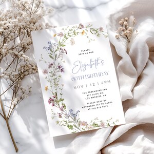Wildflower 60th Birthday Invitation Template, Spring 60th Birthday, Editable Template, Any Age Birthday Invite, Female Birthday, Garden
