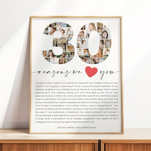 30 Reasons We Love You Printable, Number 30 Photo Collage, 30th Birthday Gift, 30th Anniversary, 30 Things We Love Poster, Editable Template