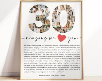 30 Reasons We Love You Printable, Number 30 Photo Collage, 30th Birthday Gift, 30th Anniversary, 30 Things We Love Poster, Editable Template