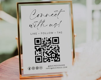 Social Media Sign Template, Connect With Us Sign, Small Business Sign, QR Code Sign, Facebook, Instagram Sign, Follow Us on Social Media
