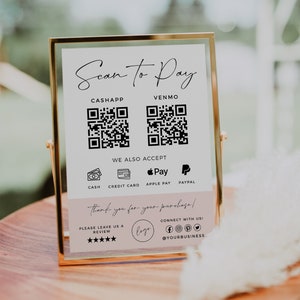 QR Code Sign Template, Scan To Pay Sign, Printable Payment Sign, Small Business Payment Sign, Editable Template, Scan to Paypal, Venmo