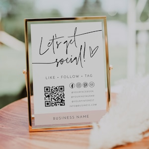 Let&#39;s Get Social Sign, Social Media Sign Template, Small Business Sign, QR Code Sign, Facebook, Instagram Sign, Follow Us on Social Media