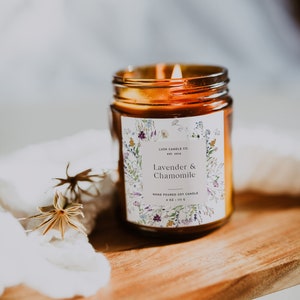 Wildblumen-Kerzenetikettenvorlage, Blumenkerzenetikett, bearbeitbares Kerzenetikett, DIY-Kerzenetikett, benutzerdefinierte Produktetiketten, Kerzenetikettenaufkleber