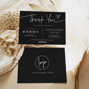 Black Thank You Card, Editable Thank You Template, Small Business Thank ...