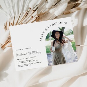 60th Birthday Invitation Template, Sixty and Fabulous, Photo 60th Birthday Invite, Editable Template, Arch 60th Birthday, Female 60th Invite