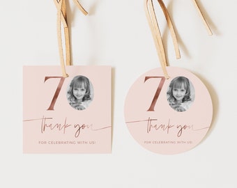 70th Birthday Favor Tags, 70th Thank You Tags, Female 70th Birthday Gift Tag, Editable Template, Blush Pink Gift Tag, Rose Gold