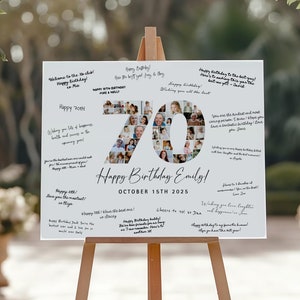 70 Geburtstag Fotocollage, 70 Geburtstag Signature Board, Zahl 70 Collage, 70 Jahre Poster, 70 Geburtstag Pinnwand, Canva Template