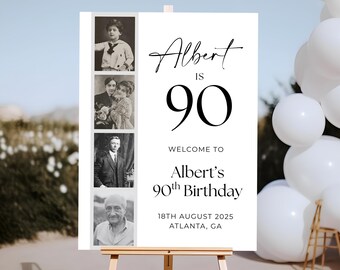90th Birthday Welcome Sign Template, Vintage 90th Welcome Sign, Film Strip Welcome Sign, Male 90th Birthday Sign, Canva Template