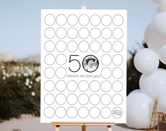 50 Reasons We Love You Printable, Minimalist Fifty Reasons Poster, Photo 50th Birthday Sign, 50th Birthday Gift, Personalised Gift