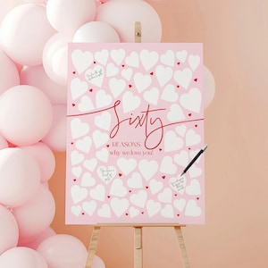 60 Reasons We Love You Printable, 60 Things We Love About You, Pink 60th Birthday Gift, Women, Mom Birthday Gift, Birthday Signature Board