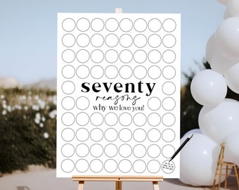 70 Reasons We Love You Template, Editable Seventy Reasons Poster, Modern 70 Memories Birthday Gift, 70th Birthday Keepsake, Personalised