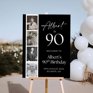 90th Birthday Welcome Sign Template, Vintage 90th Welcome Sign, 90th Male Welcome Sign, Male 90th Birthday Sign, Canva Template