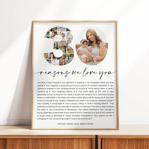 30 Reasons We Love You Printable, Number 30 Photo Collage, 30th Birthday Gift, 30th Anniversary, 30 Things We Love Poster, Editable Template