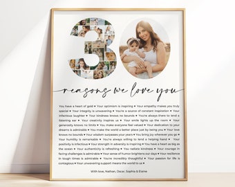 30 Reasons We Love You Printable, Number 30 Photo Collage, 30th Birthday Gift, 30th Anniversary, 30 Things We Love Poster, Editable Template