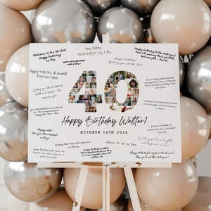 Collage photo 40e anniversaire, tableau signature 40e anniversaire, collage numéro 40, 40e anniversaire, décoration 30e anniversaire homme, modèle canva