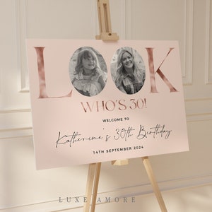 Feminine 30th Birthday Welcome Sign, Photo Birthday Welcome Template, Look Who's 30, Editable Welcome Poster, Pink Birthday Welcome Sign