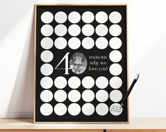 Modèle 40 raisons pour lesquelles nous vous aimons, photo 40e anniversaire, affiche 40e anniversaire pour homme, cadeau personnalisé, noir 40 raisons imprimable