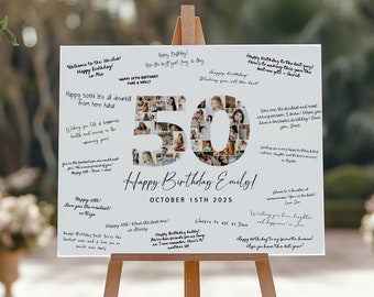 Collage fotografico per il 50° compleanno, cartellone per la firma del 50° compleanno, collage numero 50, 50° anniversario, cartellone per il 50° compleanno, modello Canva