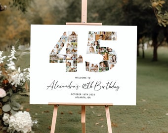 45th Birthday Photo Collage Template, 45th Birthday Welcome Sign, Number 45 Collage, 45 Years Poster, 45th Birthday Board, Canva