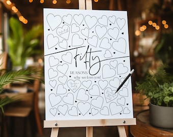 50 Reasons We Love You Printable, 50 Things We Love About You, 50th Birthday Gift, Women, Wife, Mom Birthday Gift, Birthday Signature Board