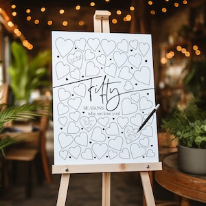 50 motivi per cui ti amiamo stampabile, 50 cose che amiamo di te, regalo per il 50° compleanno, regalo di compleanno per donne, moglie, mamma, cartellone per la firma del compleanno