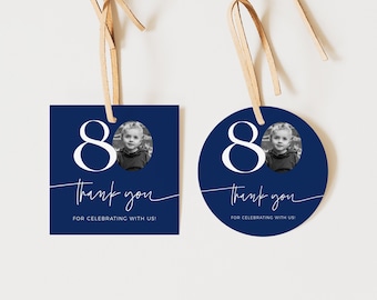 80th Birthday Favor Tags, 80th Thank You Tags, Look Who's 80, Black 80th Birthday Gift Tag, Editable Template, Any Age, Navy Blue Gift Tag