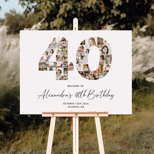 Collage photo 40e anniversaire, plaque de bienvenue 40e anniversaire, collage chiffre 40, 40e anniversaire, tableau 40e anniversaire, modèle de toile