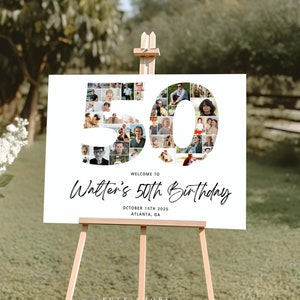 50th Birthday Photo Collage, 50th Birthday Welcome Sign, Number 50 Collage, 50th Anniversary, 50th Birthday Board, Canva Template