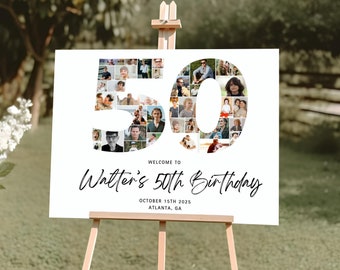Collage fotografico per il 50° compleanno, cartello di benvenuto per il 50° compleanno, collage numero 50, 50° anniversario, bacheca per il 50° compleanno, modello Canva