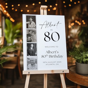 80th Birthday Welcome Sign Template, Vintage 80th Welcome Sign, Film Strip Welcome Sign, Male 80th Birthday Sign, Canva Template
