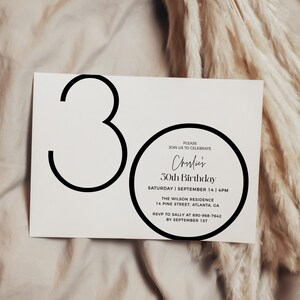 Modern 30th Birthday Invitation Template, Minimal 30th Birthday Invite, Editable Template, Any Age Birthday Invite, Male Birthday Invite